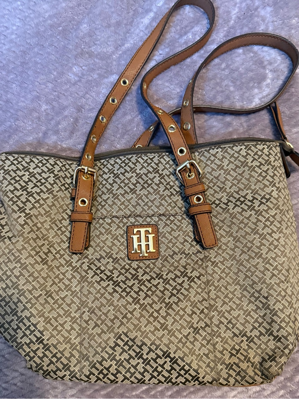 Tommy Hilfiger Brown Logo Monogram Tote